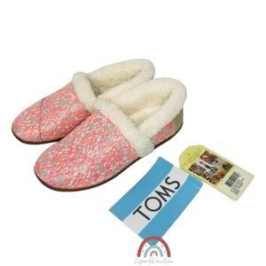 New! Toms Slipper Pink Glitz Woven Knit Sherpa Knit Clog Slippers Shoes